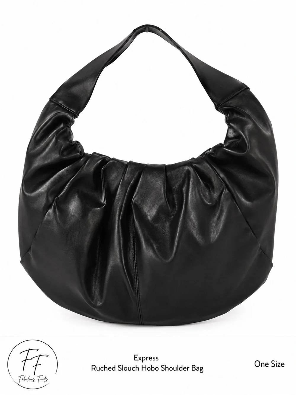 Express Black Ruched Faux Leather Slouch Hobo Shoulder Bag
